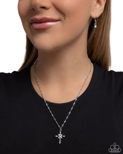 Graceful Glory Paparazzi Accessories Necklace with Earrings Silver