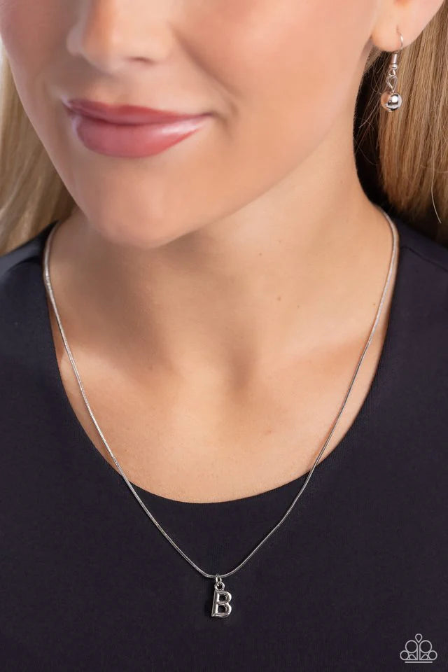 B - Seize the Initial Paparazzi Accessories Necklaces with Earrings Silver