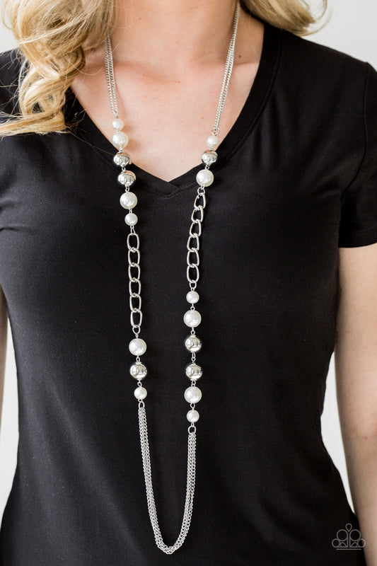 Uptown Talker Paparazzi Necklace with Earrings White