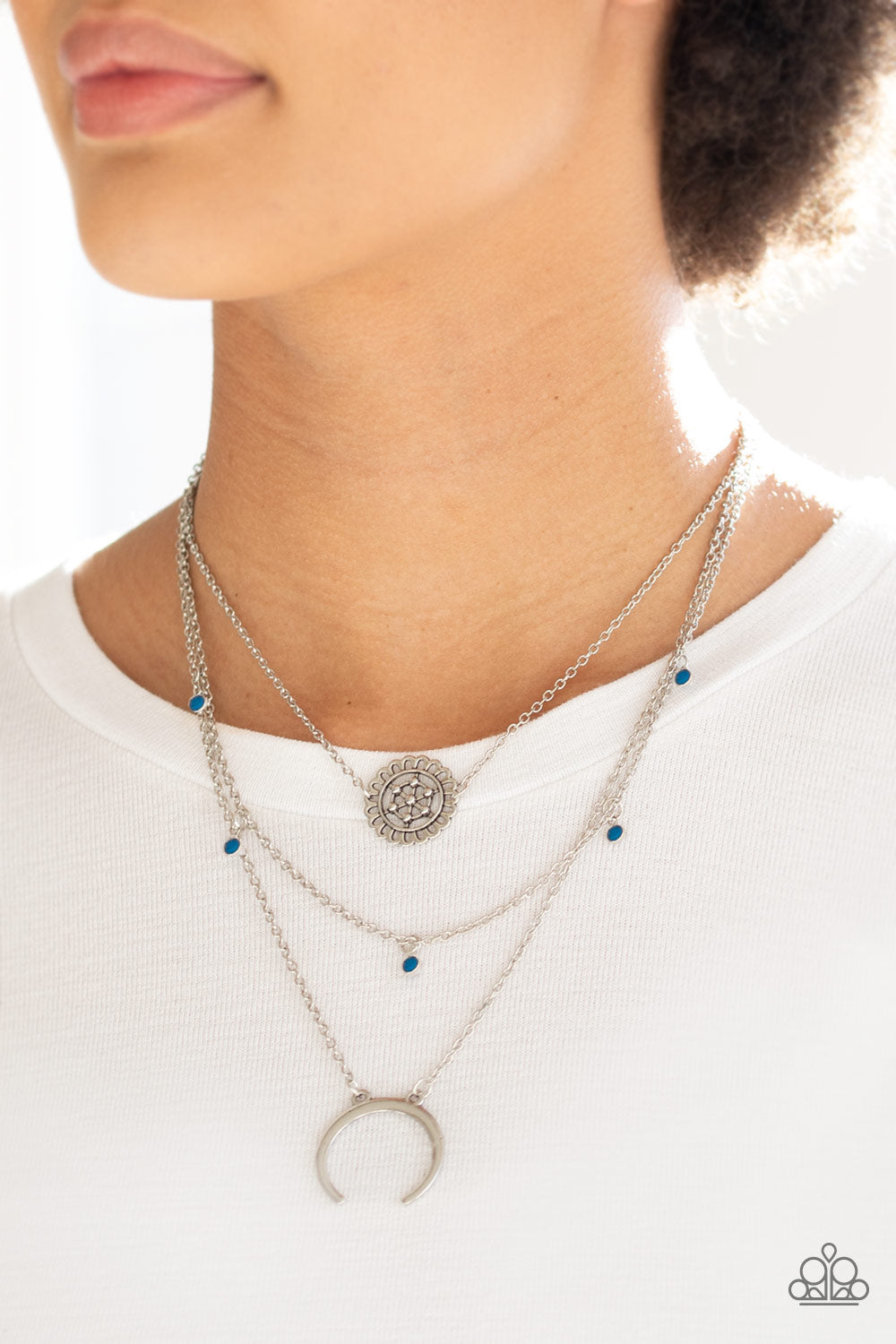 Lunar Lotus Paparazzi Accessories Necklace with Earrings Blue