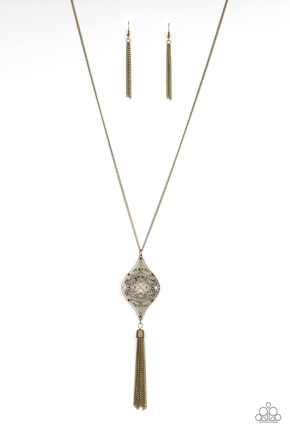 Totally Worth the TASSEL Paparazzi Accessories Necklace with Earrings Brass