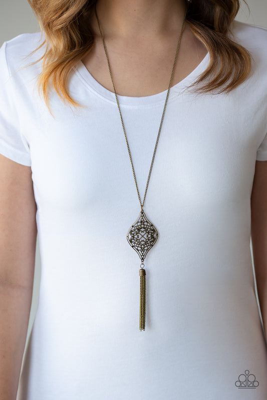 Totally Worth the TASSEL Paparazzi Accessories Necklace with Earrings Brass