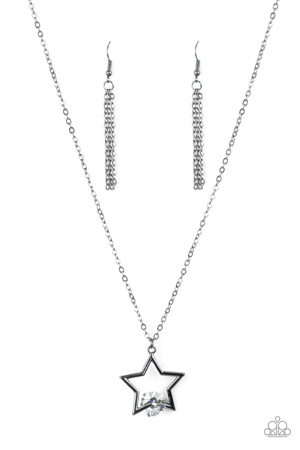 Starry Fireworks Paparazzi Accessories Necklace with Earrings - Black