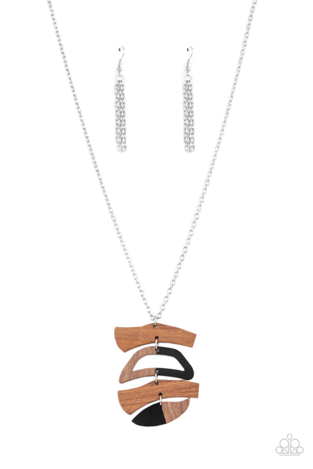 A WOODWORK In Progress Paparazzi Accessories Necklace with Earrings Black