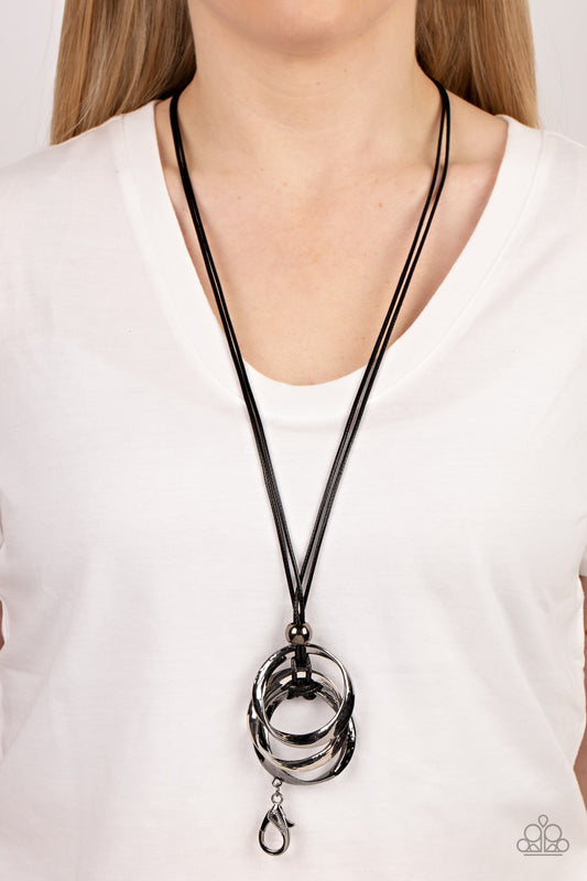 Harmonious Hardware Paparazzi Accessories Lanyard with Earrings Black