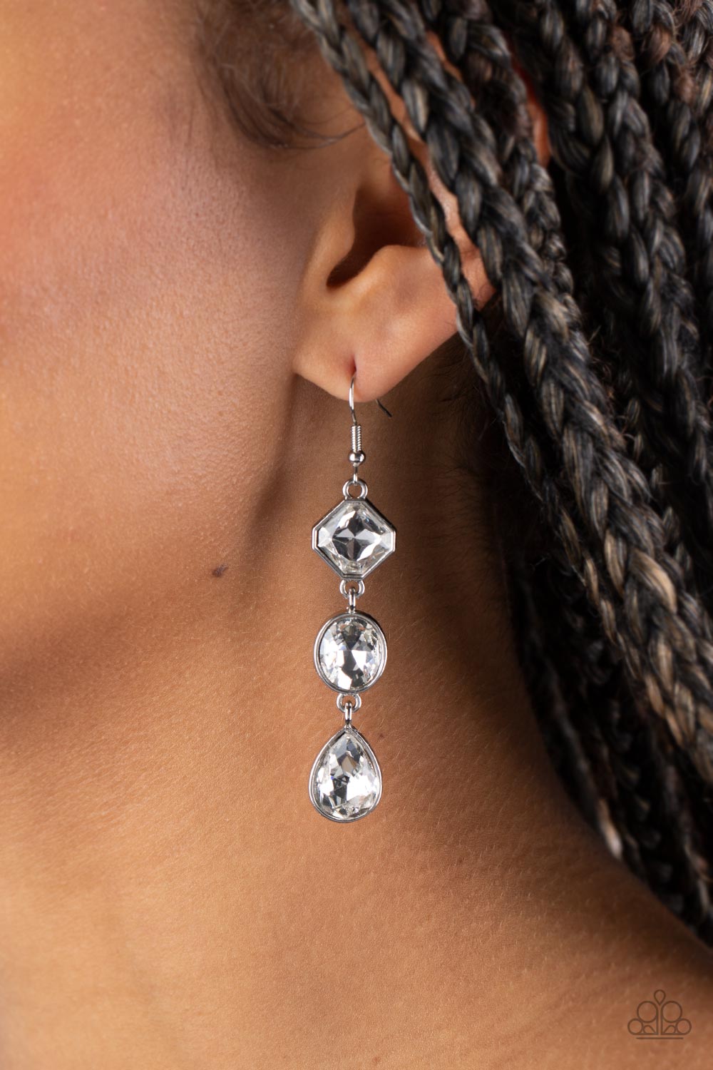 Reflective Rhinestones Paparazzi Accessories Earrings White