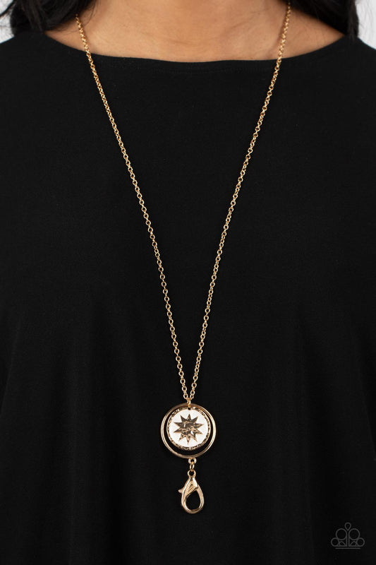 Cretian Crest Paparazzi Accessories Lanyard with Earrings Gold