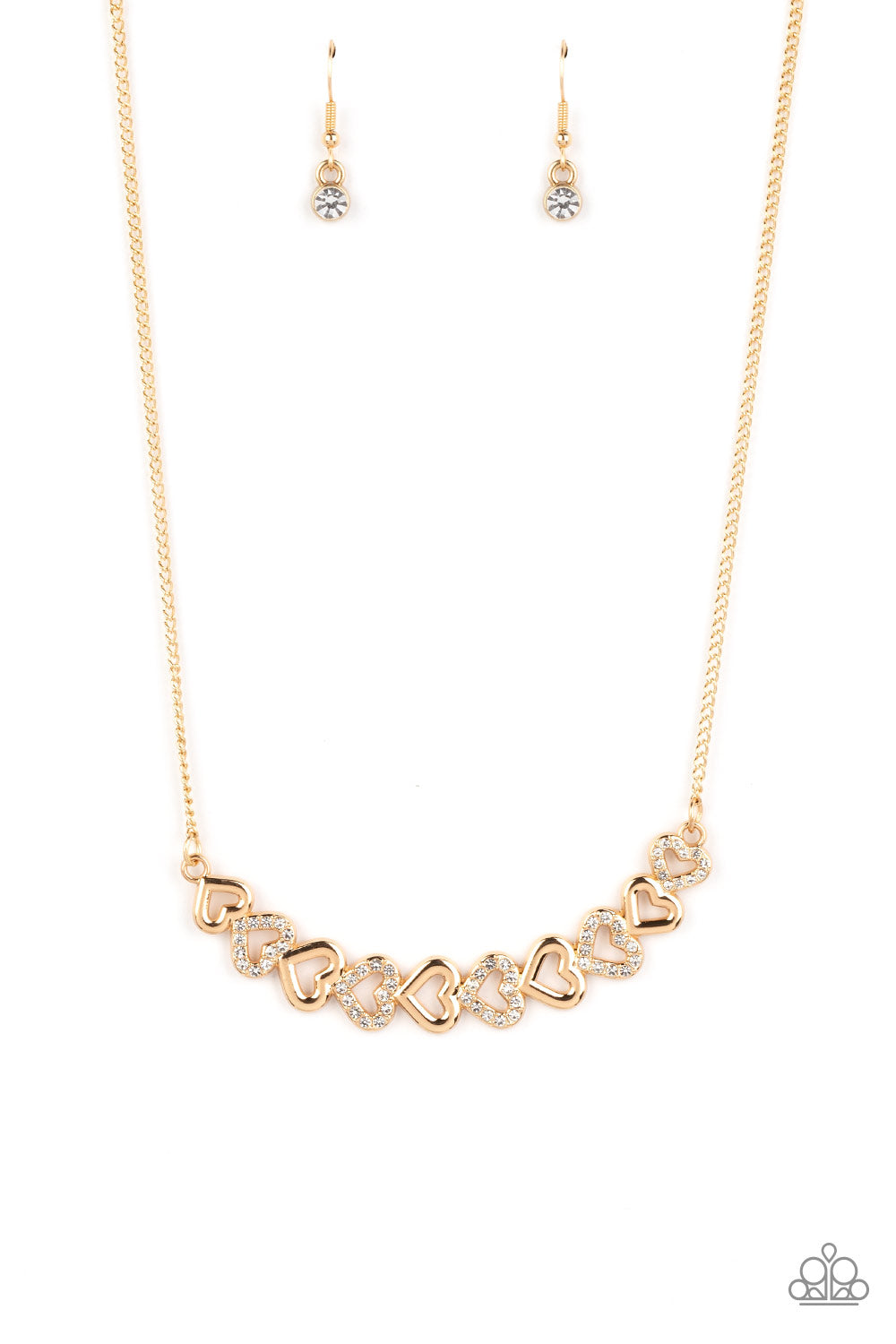 Sparkly Suitor Paparazzi Accessories Necklace with Earrings Gold