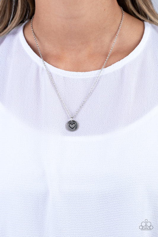 Stamped Sentiment Paparazzi Accessories Necklace with Earrings - Silver
