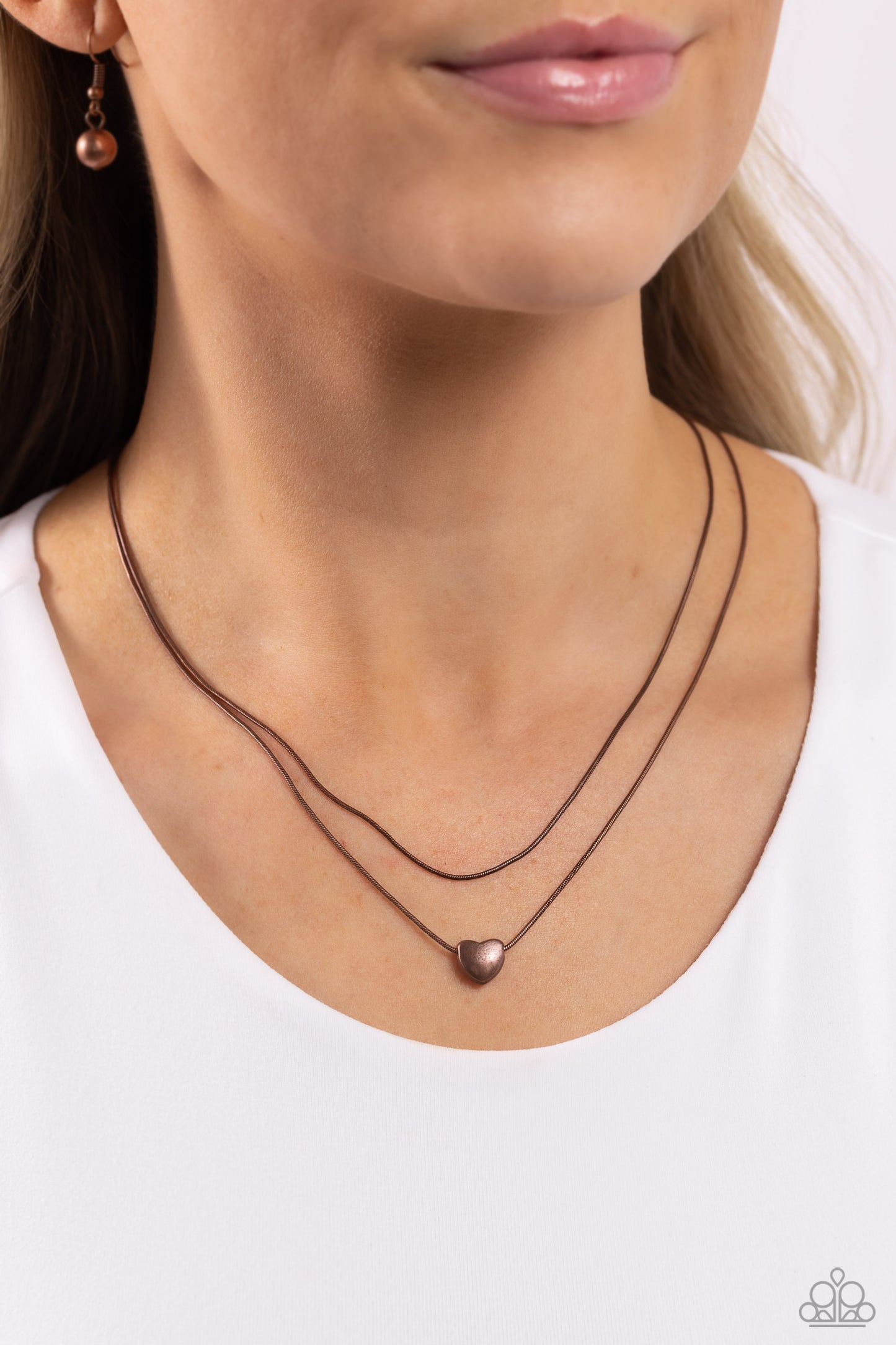 Sweetheart Series Paparazzi Accessories Necklace with Earrings Copper